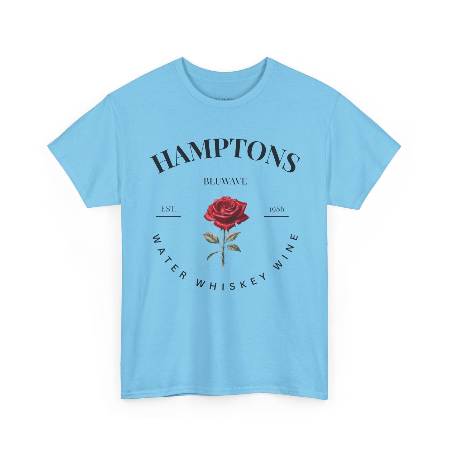 BLUWAVE™ Hamptons Rose Heavy Cotton Tee | Vintage Aesthetic, Summer Vibes, Gift for Wine Lovers, Casual Wear
