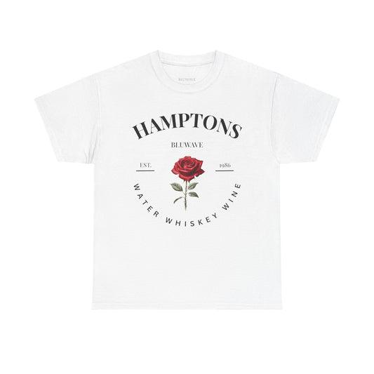 BLUWAVE™ Hamptons Rose Heavy Cotton Tee | Vintage Aesthetic, Summer Vibes, Gift for Wine Lovers, Casual Wear