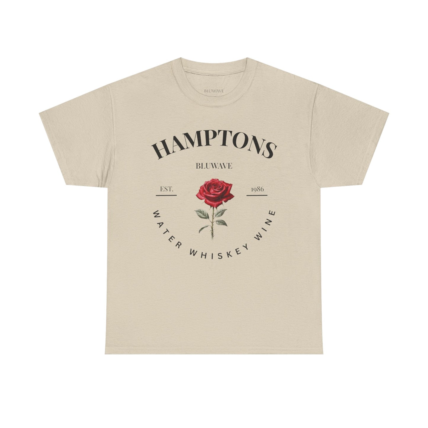 BLUWAVE™ Hamptons Rose Heavy Cotton Tee | Vintage Aesthetic, Summer Vibes, Gift for Wine Lovers, Casual Wear