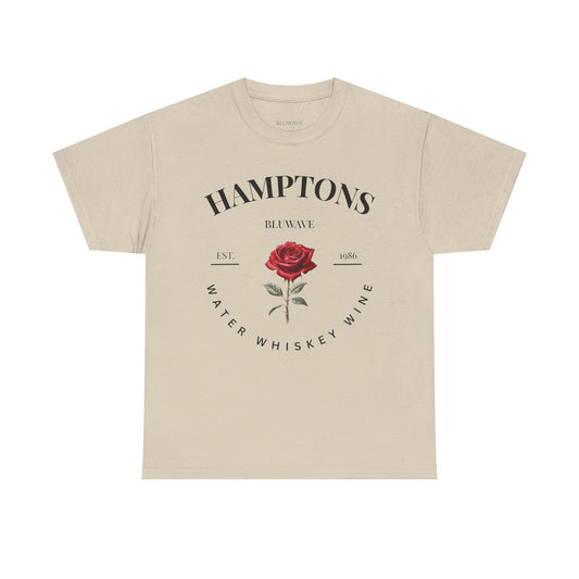 BLUWAVE™ Hamptons Rose Heavy Cotton Tee | Vintage Aesthetic, Summer Vibes, Gift for Wine Lovers, Casual Wear